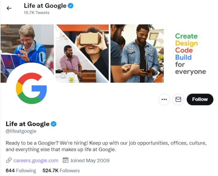 Google’s social media page